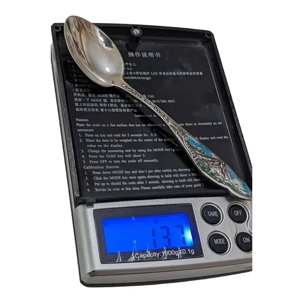 Washington‎ Mt Rainier Enamel Sterling Souvenir Spoon FJT Mining Pick & Shovel